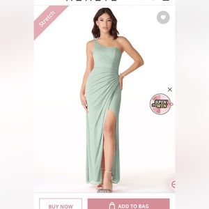 AZAZIE Cassia Sheath One Shoulder Mesh Floor-Length Dress Agave